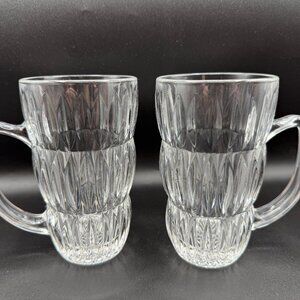 Vintage Mikasa, Royal Suite, Pressed, Ribbed, Glass Mugs, Set of 2, Used, 14oz